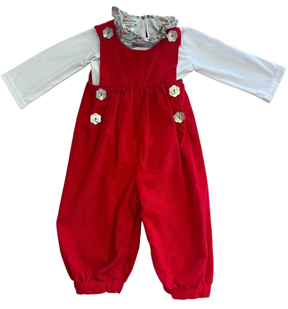 Marco & Lizzy Red Corduroy 100% Cotton Overalls with Shirt