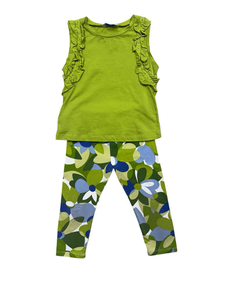 Size 5 Mayoral Green Sleeveless Shirt with Blue and Green Flower Pants