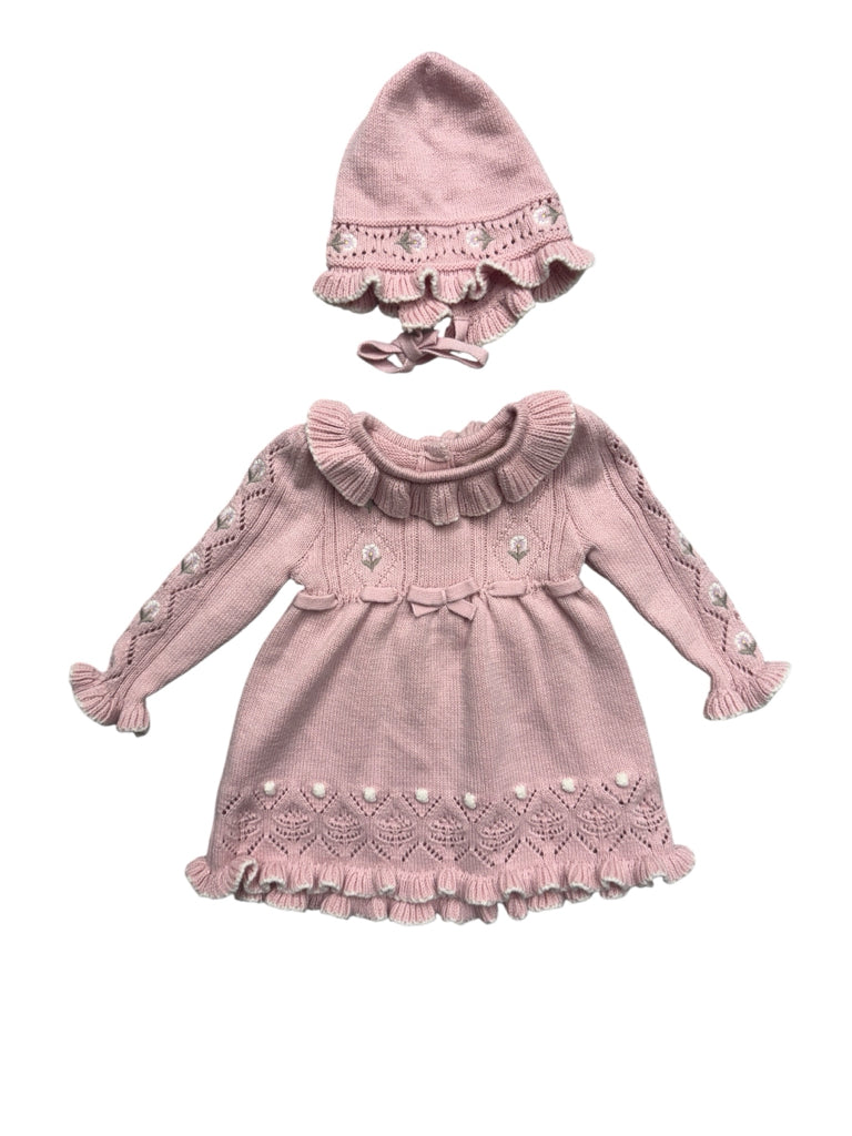 Size 3-6 Months Cynthia Rowley Pink Long-Sleeve Sweater Dress with Hat