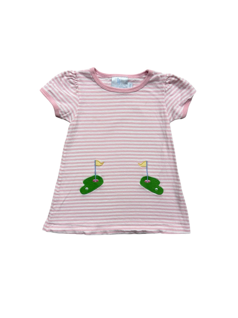 12-18 Months Little English Pink and White-Striped Dress with Golf Applique