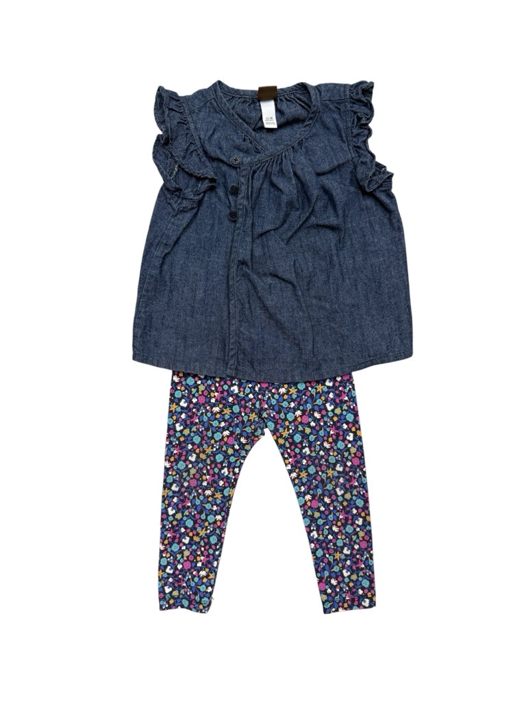 12-18 Months Tea Collection Blue Short-Sleeve Shirt with Flower Pants Set