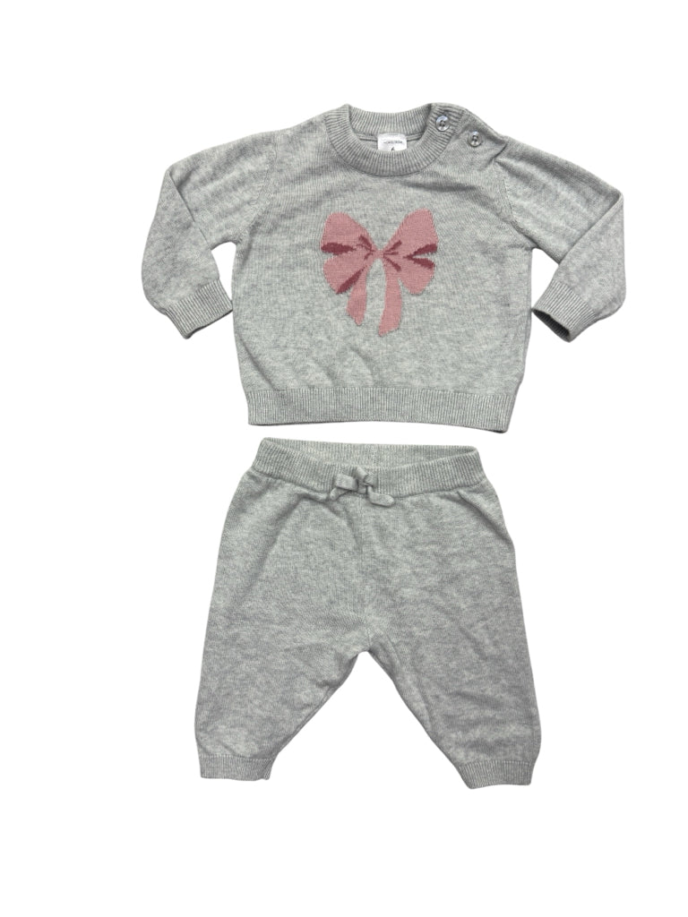 3-6 Months Nordstrom Grey Long-Sleeve Sweater with Pink Bow and Pants