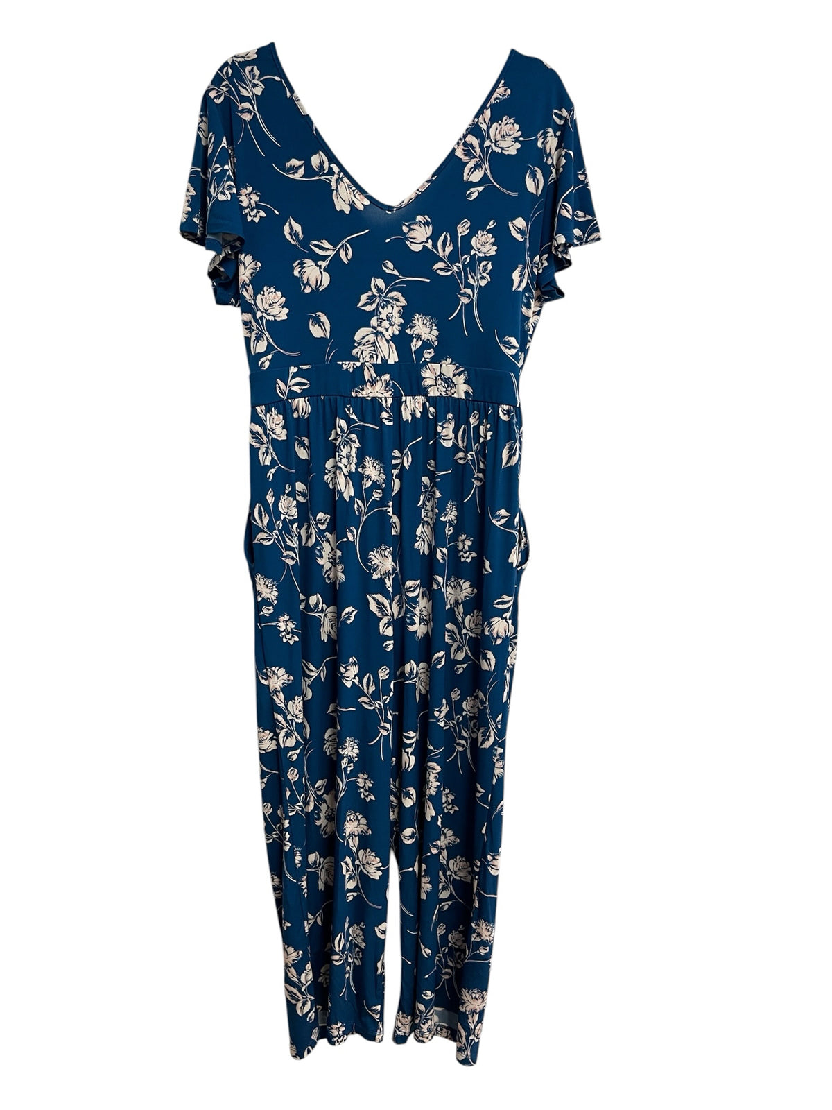 Kaileigh Blue Flowered Maternity + Nursing  Jumpsuit Size L