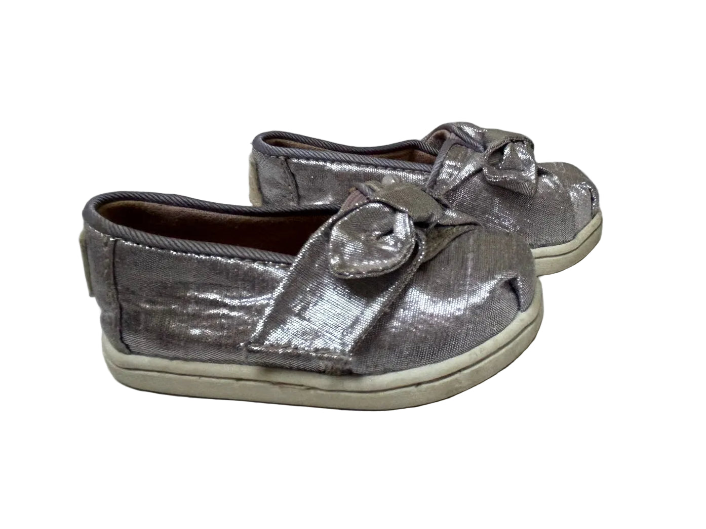 Toddler Size 4 Toms Silver Sneakers w/ Bow