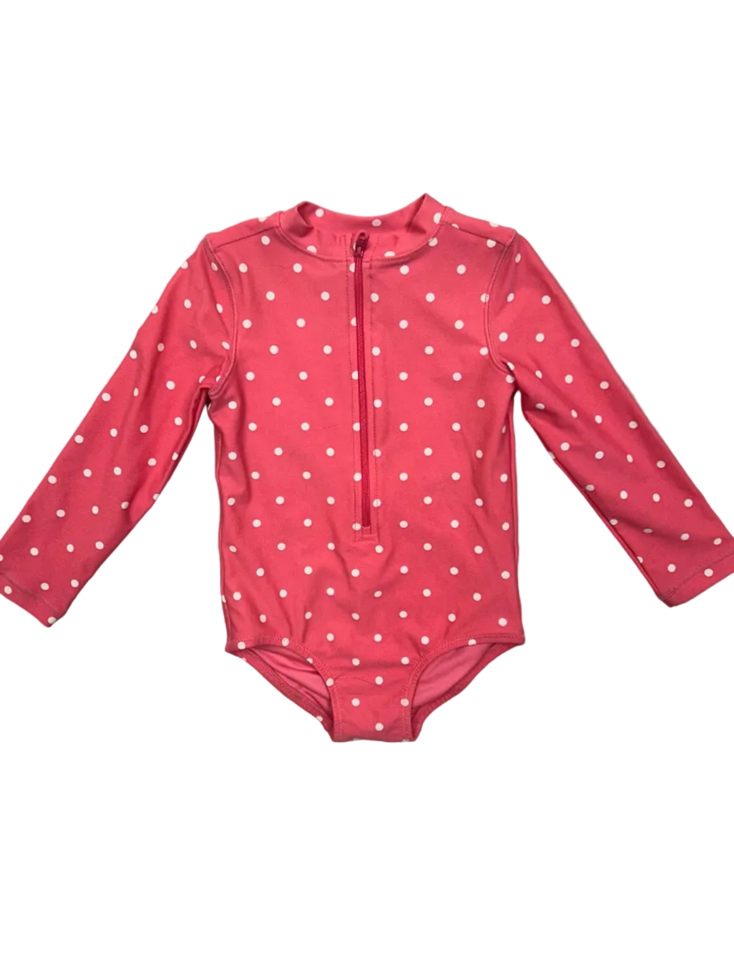 2-3T One-Piece Pink Polka Dot Longs-Sleeve Swimsuit