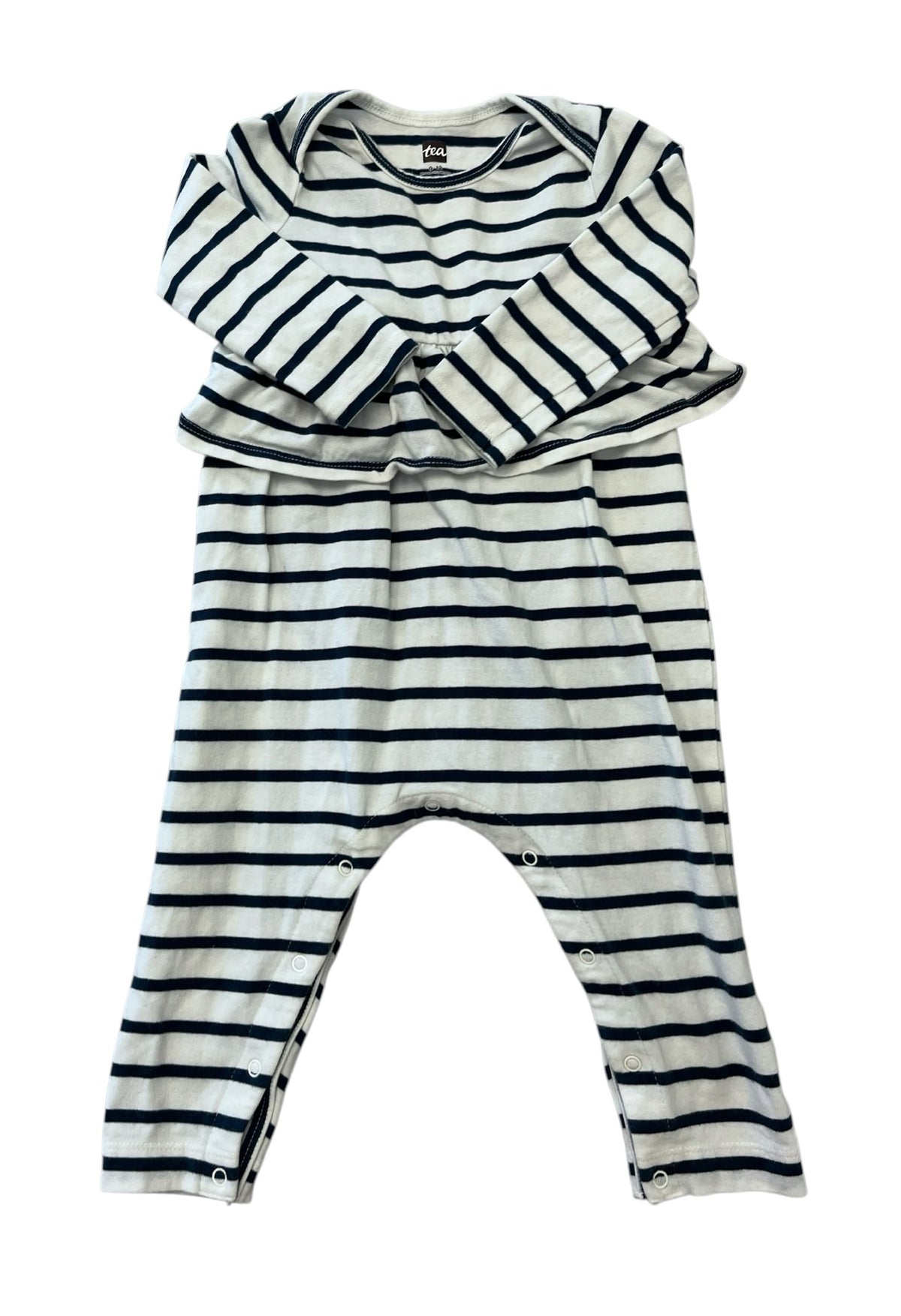Tea Collection Blue Striped Cotton Romper 9-12 Months