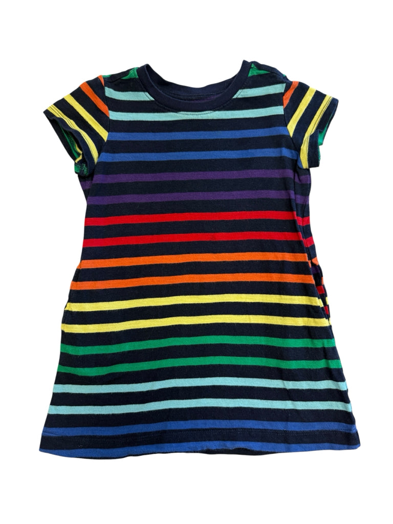 Primary 100% Cotton Rainbow Stripes Short-Sleeve Dress with Pockets 2T
