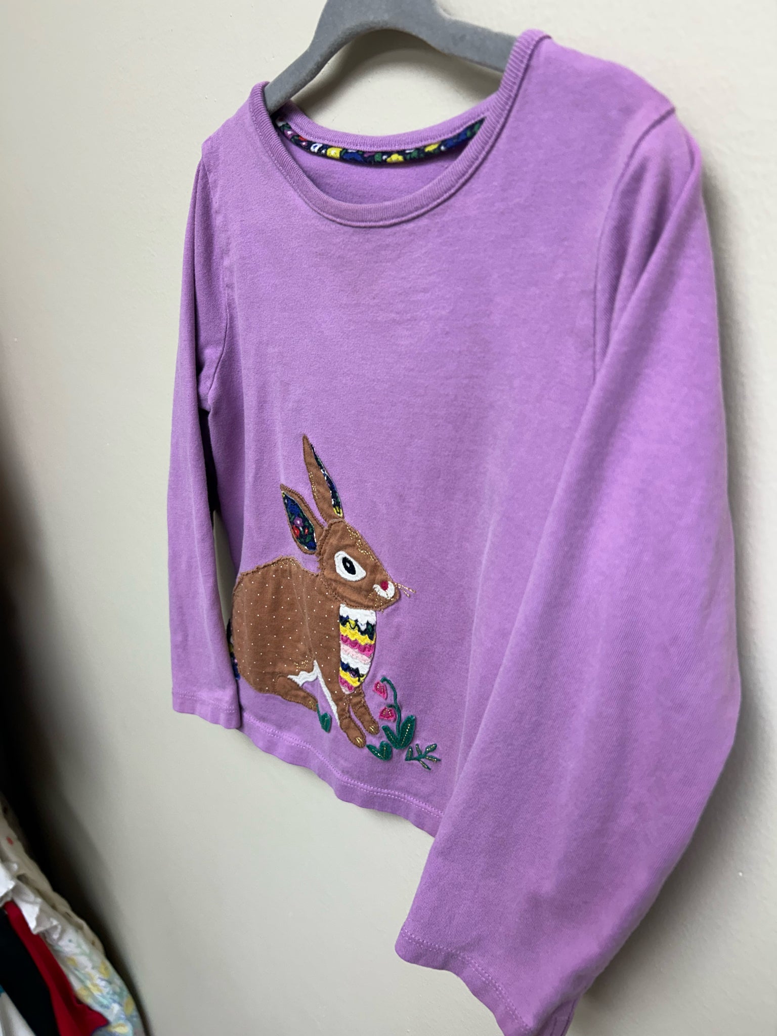 Size 3-4 Boden Purple Long-Sleeve Shirt with Bunny Applique