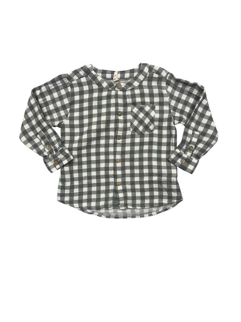 Size 2/3 Quincy Mae 100% Organic Cotton Green+ White Checkered Long-Sleeve Shirt