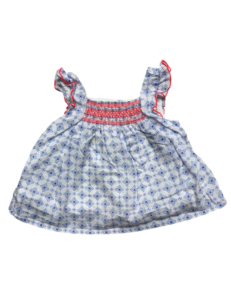 2T Janie & Jack 100% Cotton Blue and White Sleeveless Ruffle Shirt