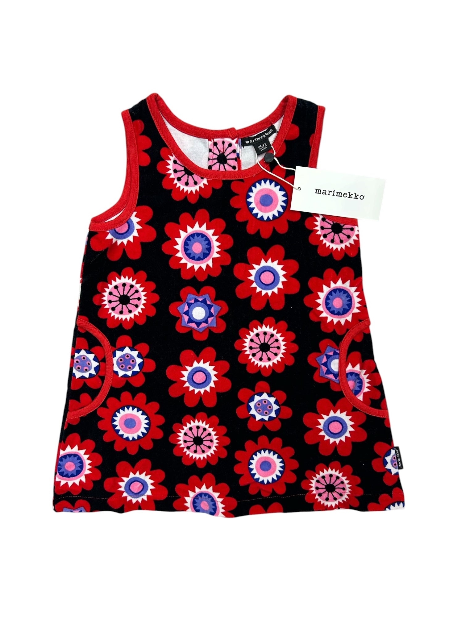 NWT 2T Marimekko Red and Black Velour Sleeveless Dress