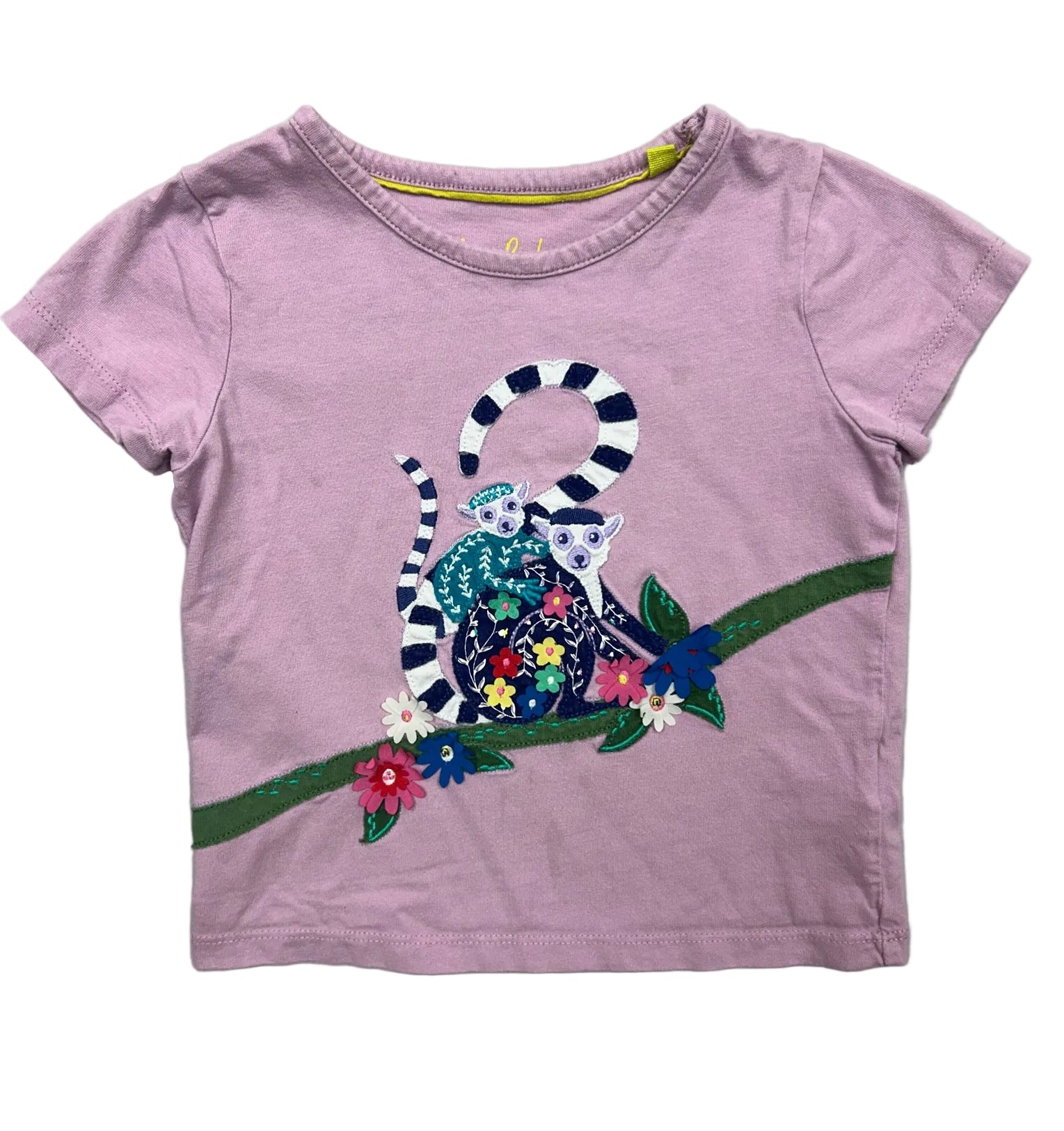 2-3T Boden Purple Short-Sleeve Shirt w/ Applique Monkeys & Flowers
