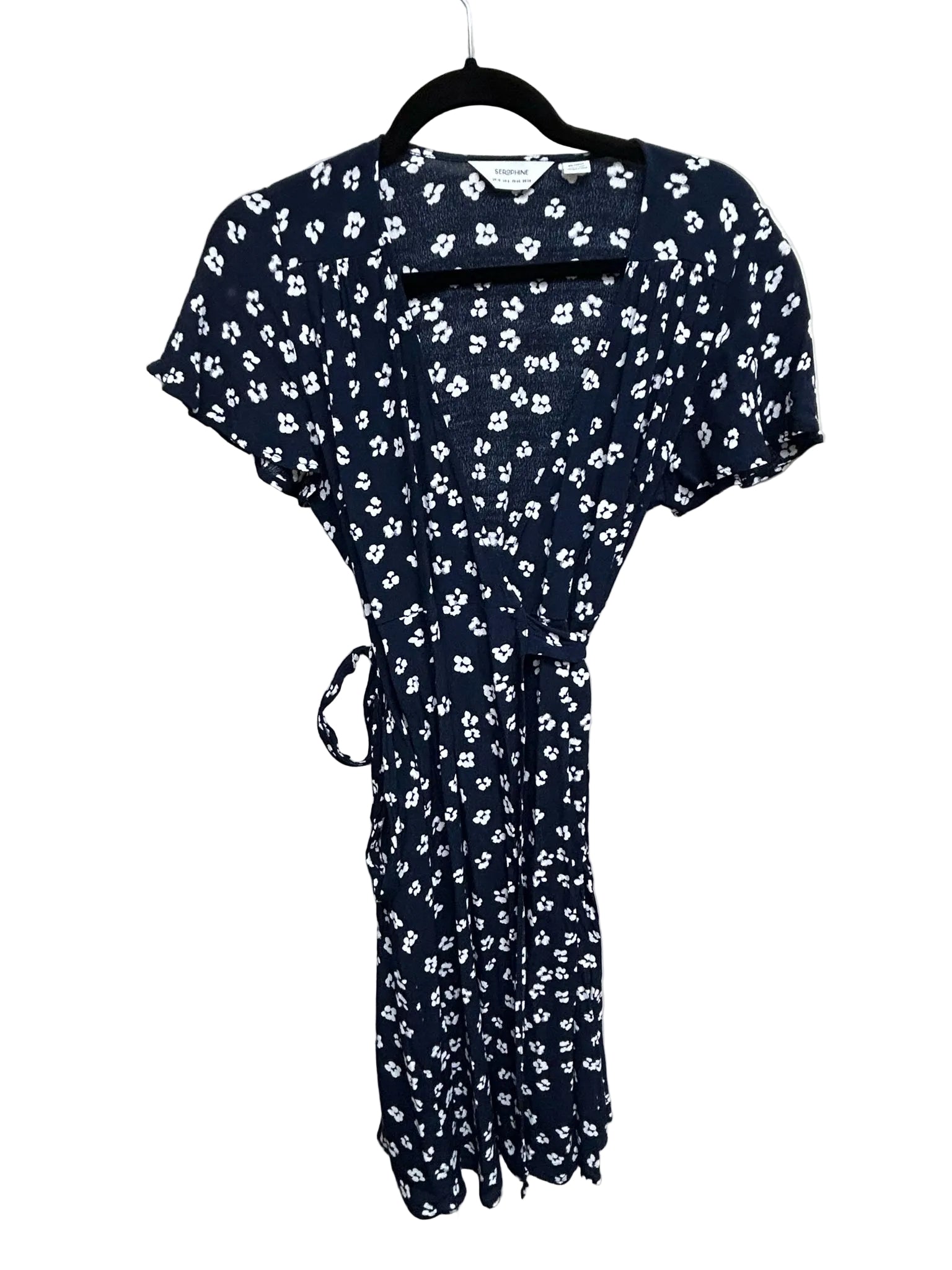 Size 6 Seraphine Blue Floral Short-Sleeve Maternity Wrap Dress
