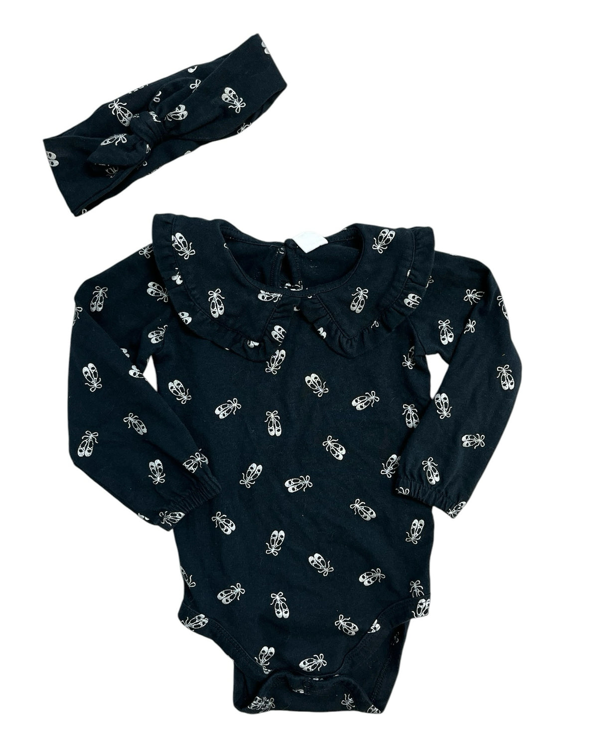 petit lem Black Ballet Shoes Long-Sleeve Onesie Size 18 Months