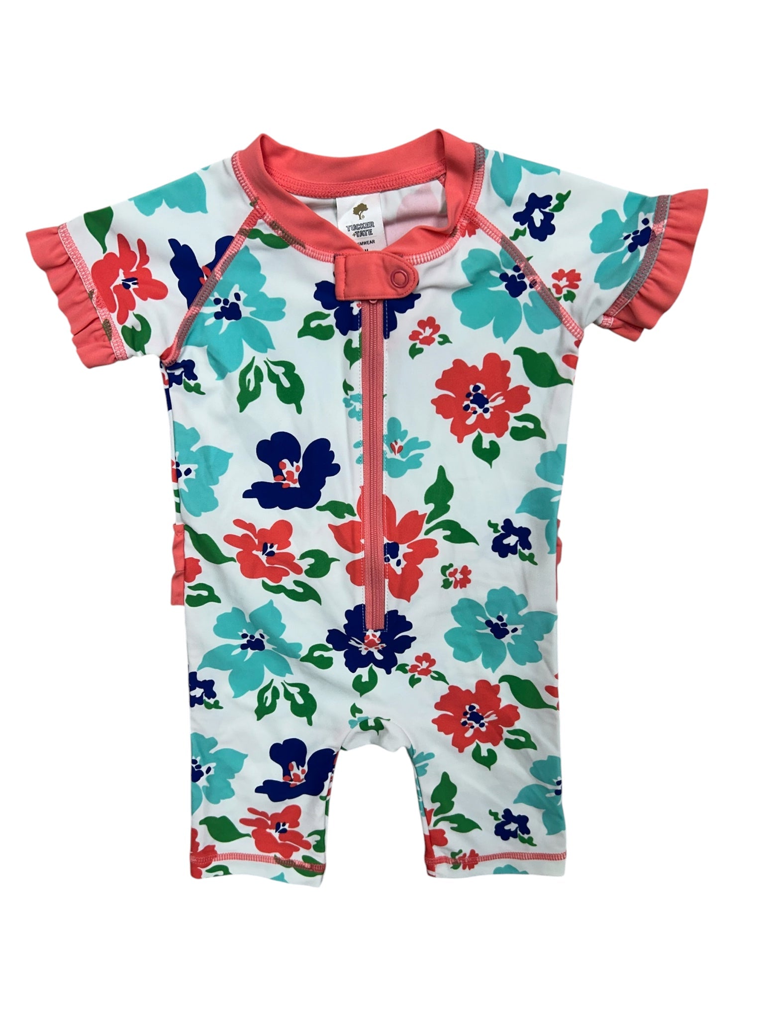 3-6 Months Tucker + Tate White Floral Short-Sleeve One-Piece Swimsuit