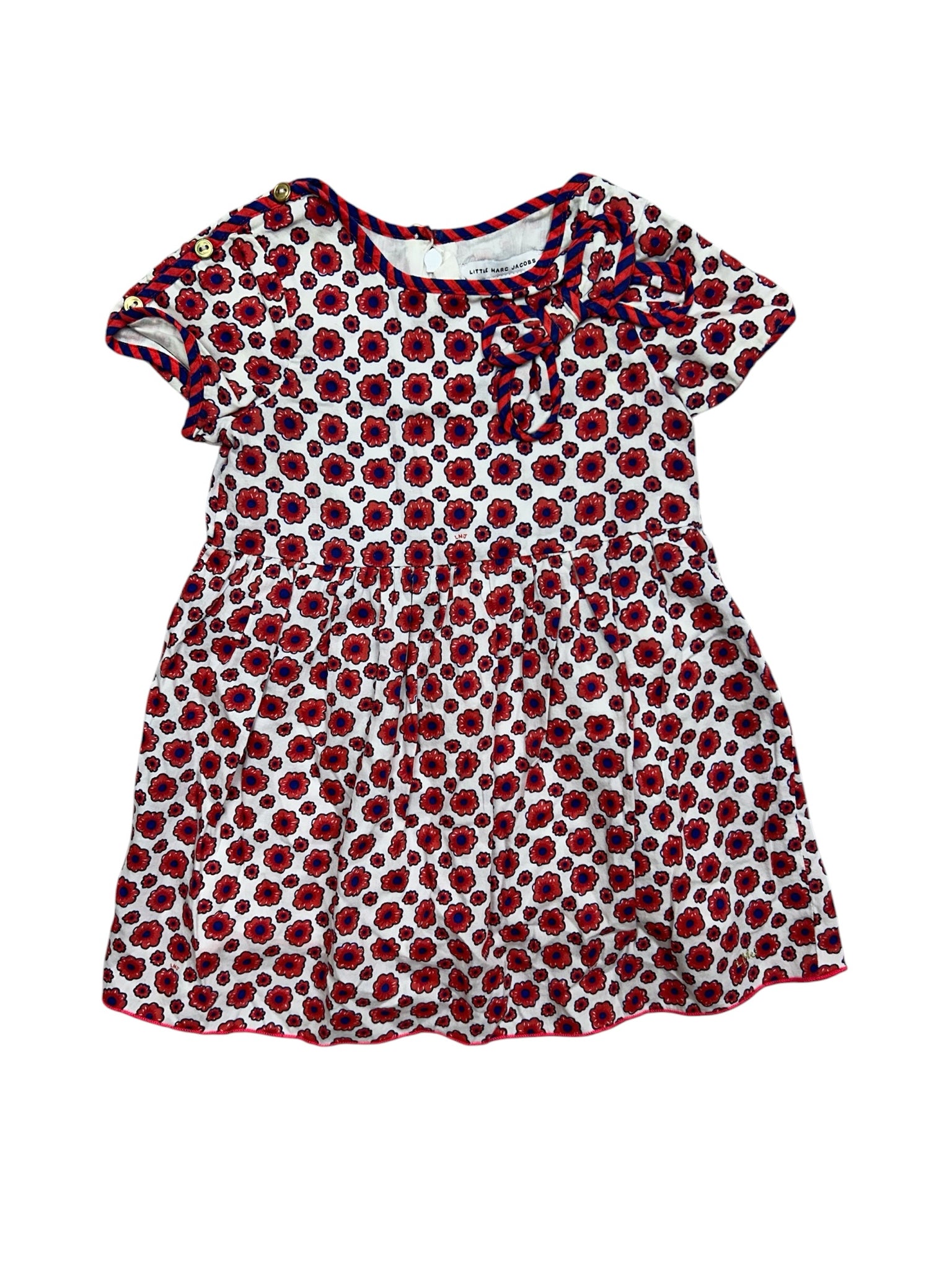 6-9 Months Little Marc Jacobs 100% Cotton Red Floral Short-Sleeve Dress