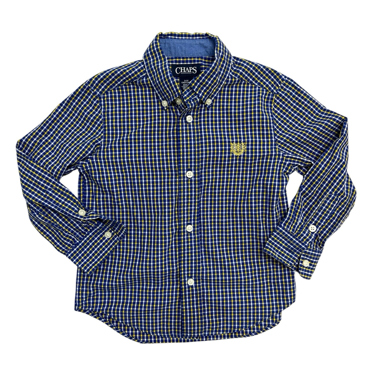 Chaps Blue and Yellow Plaid Button Down Shirt Size 3T