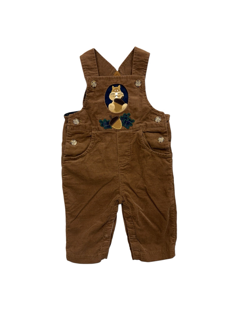 6-9 Months Florence Eiseman 100% Cotton Brown Overalls with Squirrel