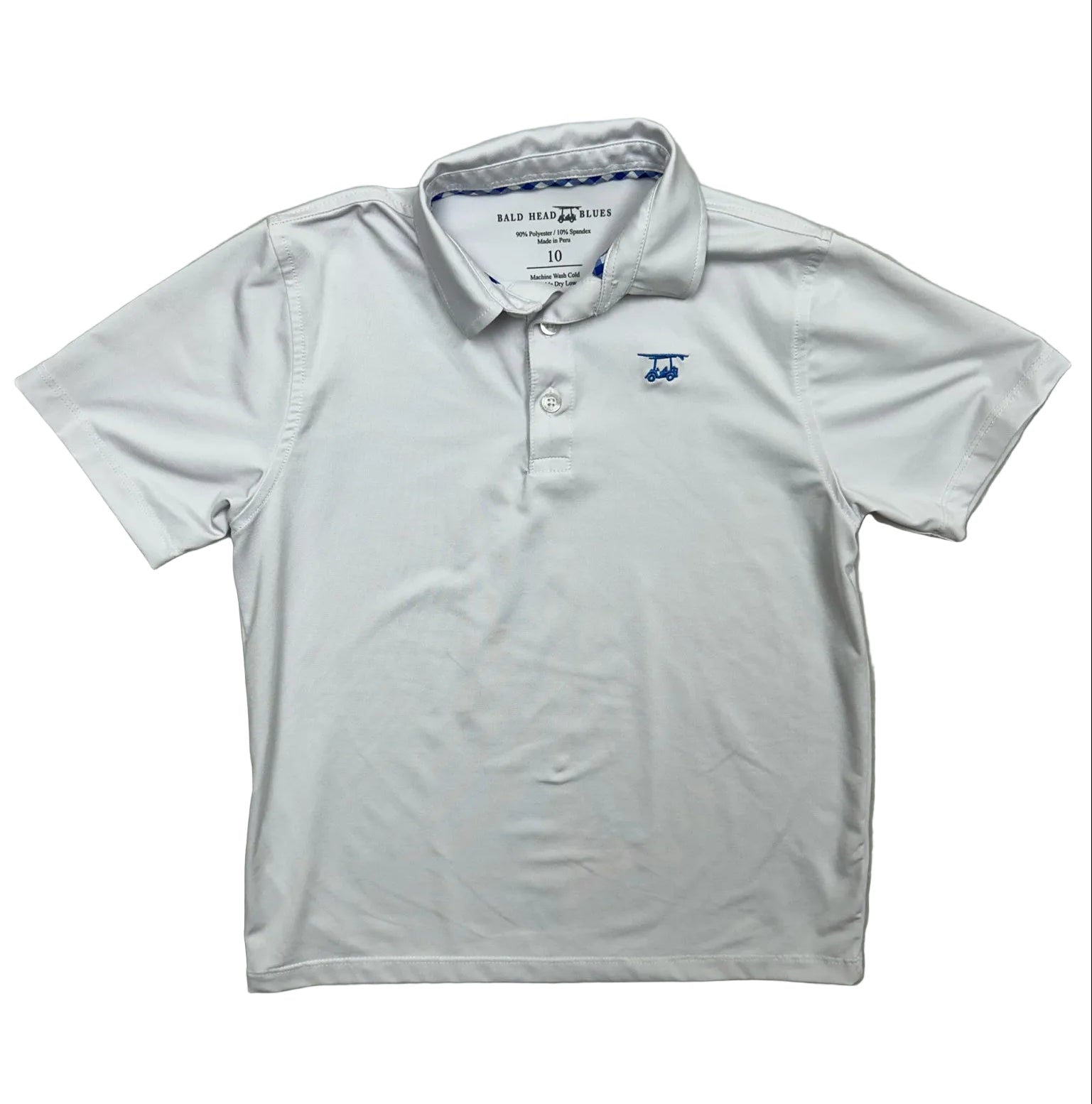 Size 10 Bald Head Blues White Short-Sleeve Polo Shirt