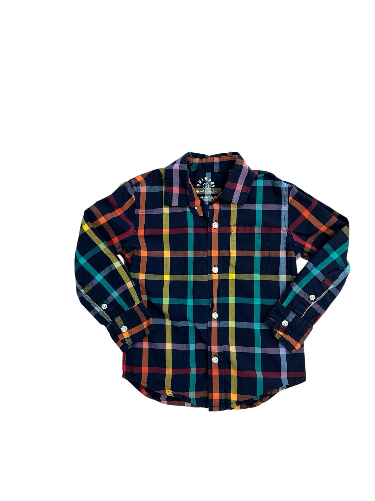 Primary Navy Blue Plaid Cotton Button-Down Shirt Size 3T