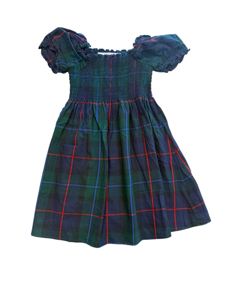 Hill House 100% Cotton Green Tartan Size 5/6 Short-Sleeve Dress