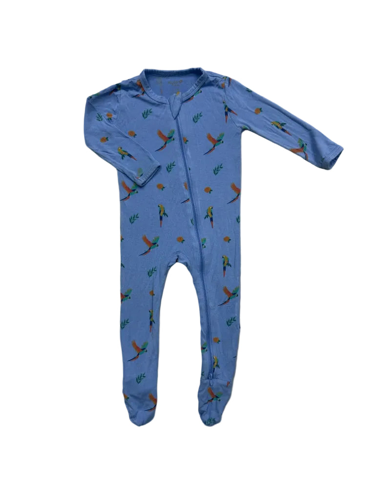 Size 6-12 Months Kyte Bamboo Blue Footie Pajamas with Parrots