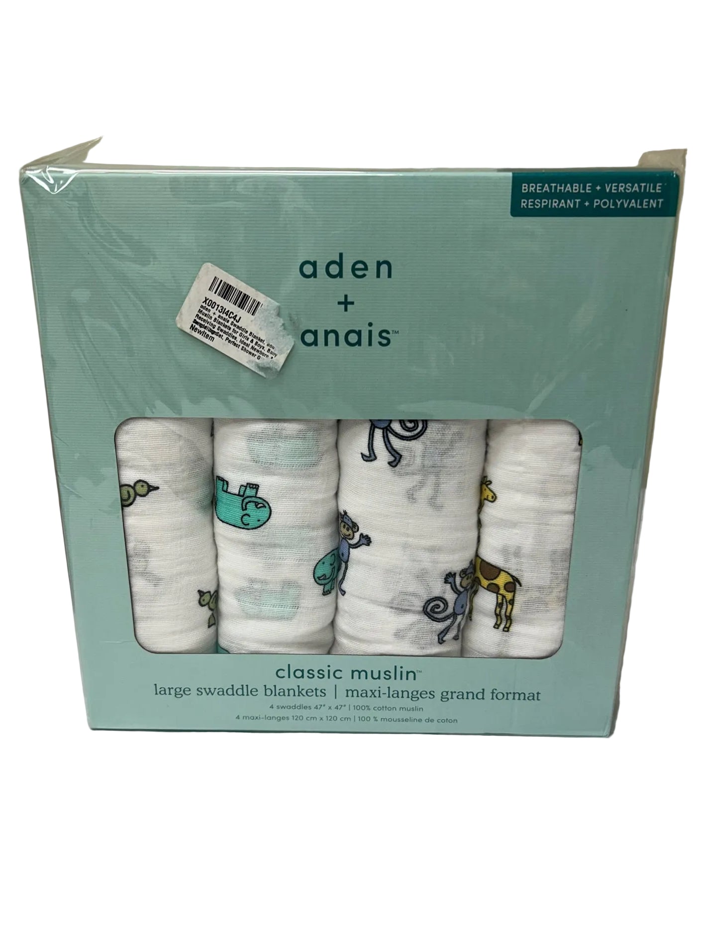 New in Box Aden + Anais Muslin Swaddle Blankets with Animals
