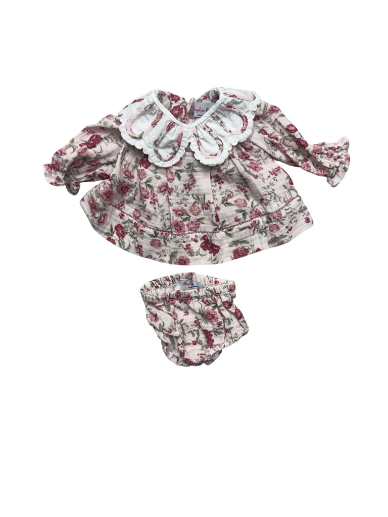 Size Newborn Sophie & Lucas 100% Cotton Pink Long-Sleeve Set with Flowers