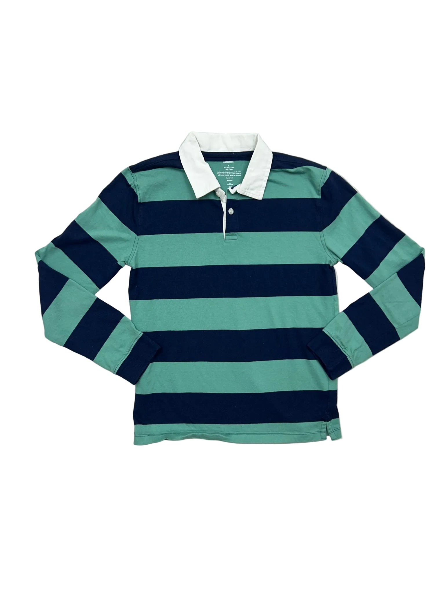 Size Large Nordstrom Blue & Green Striped Long-Sleeve Rugby Shirt