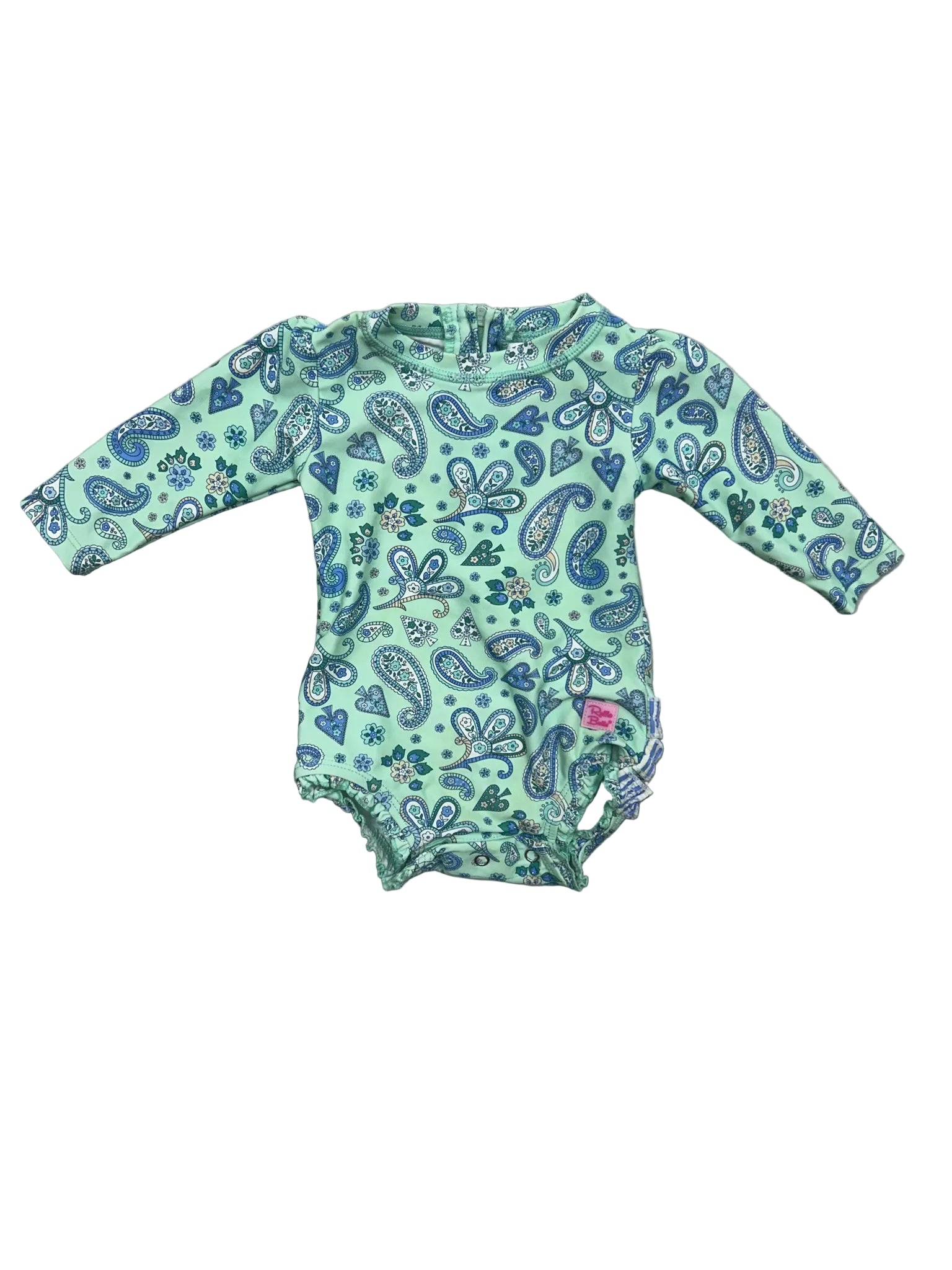 3-6 Months Ruffle Butts Green Long-Sleeve One-Piece Swimsuit