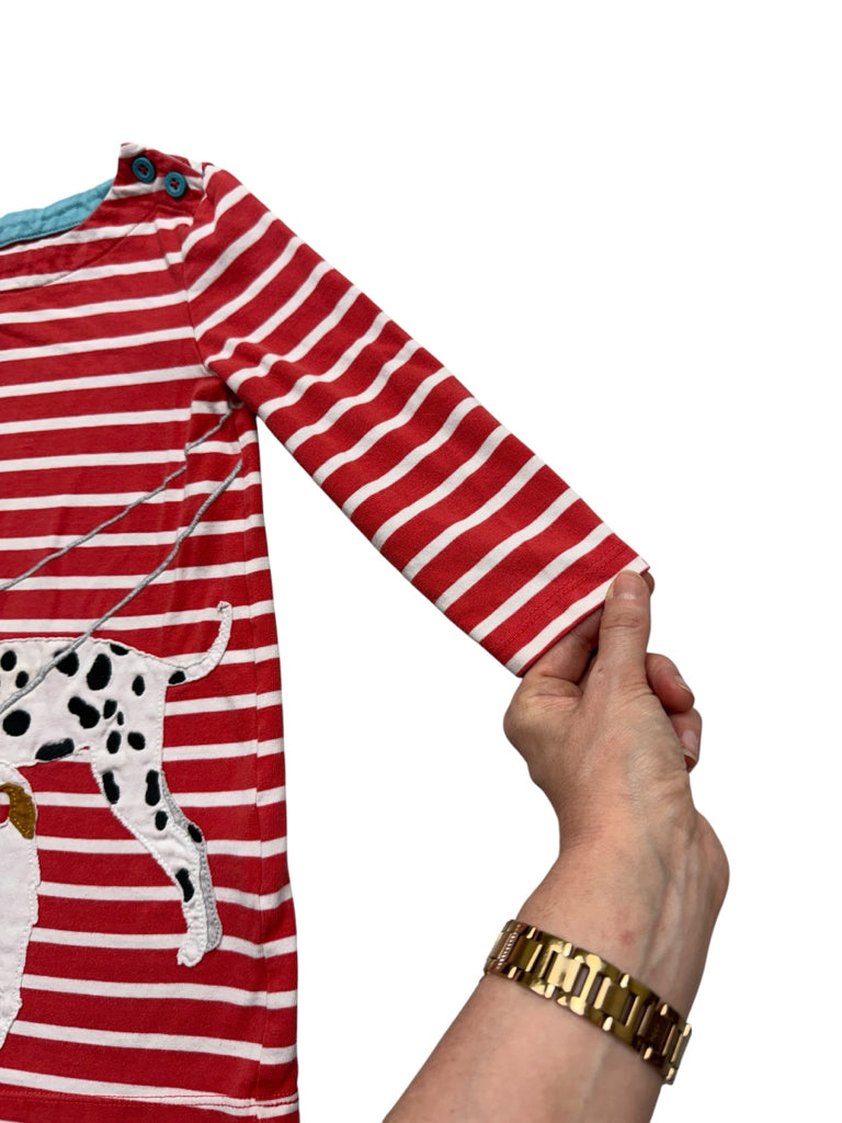 Size 18-24 Months Boden 100% Cotton Red Striped Dress with Dog Applique