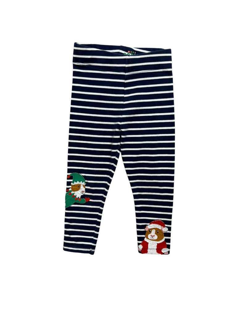 2-3 Boden Blue and White Striped Christmas Leggings with Guinea Pigs