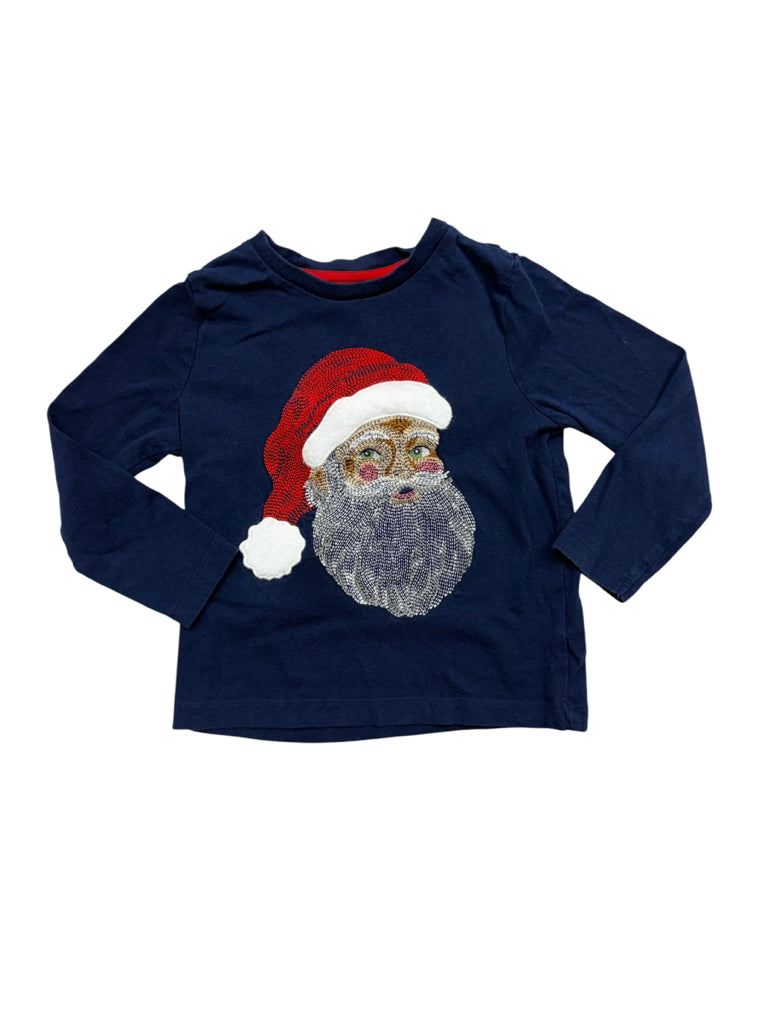 Size 2-3 Boden 100% Cotton Blue Long-Sleeve Shirt with Embroidered Santa