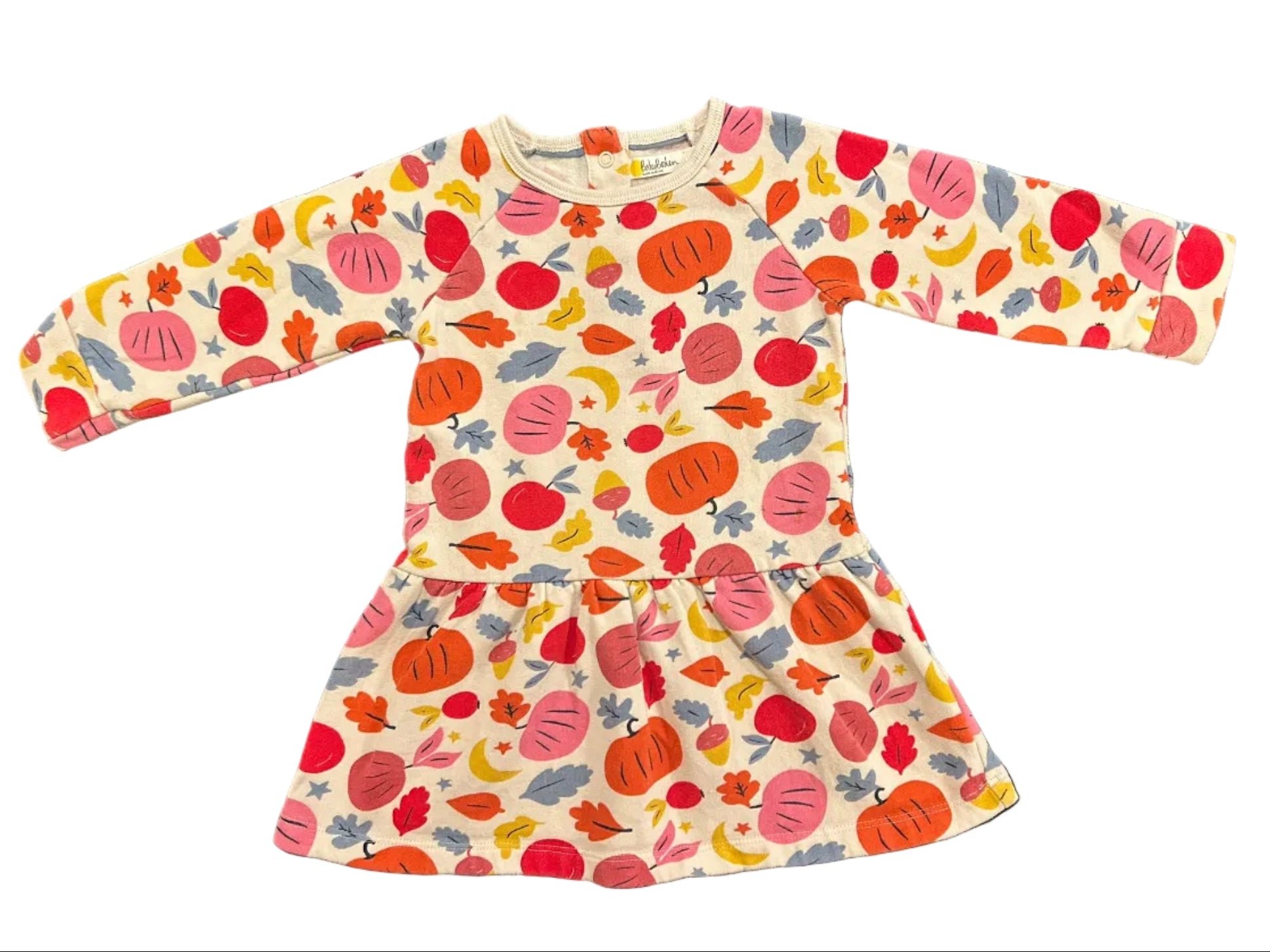 18-24 Months Boden Long-Sleeve Sweatrshirt Dress with Leaves & Pumpkins