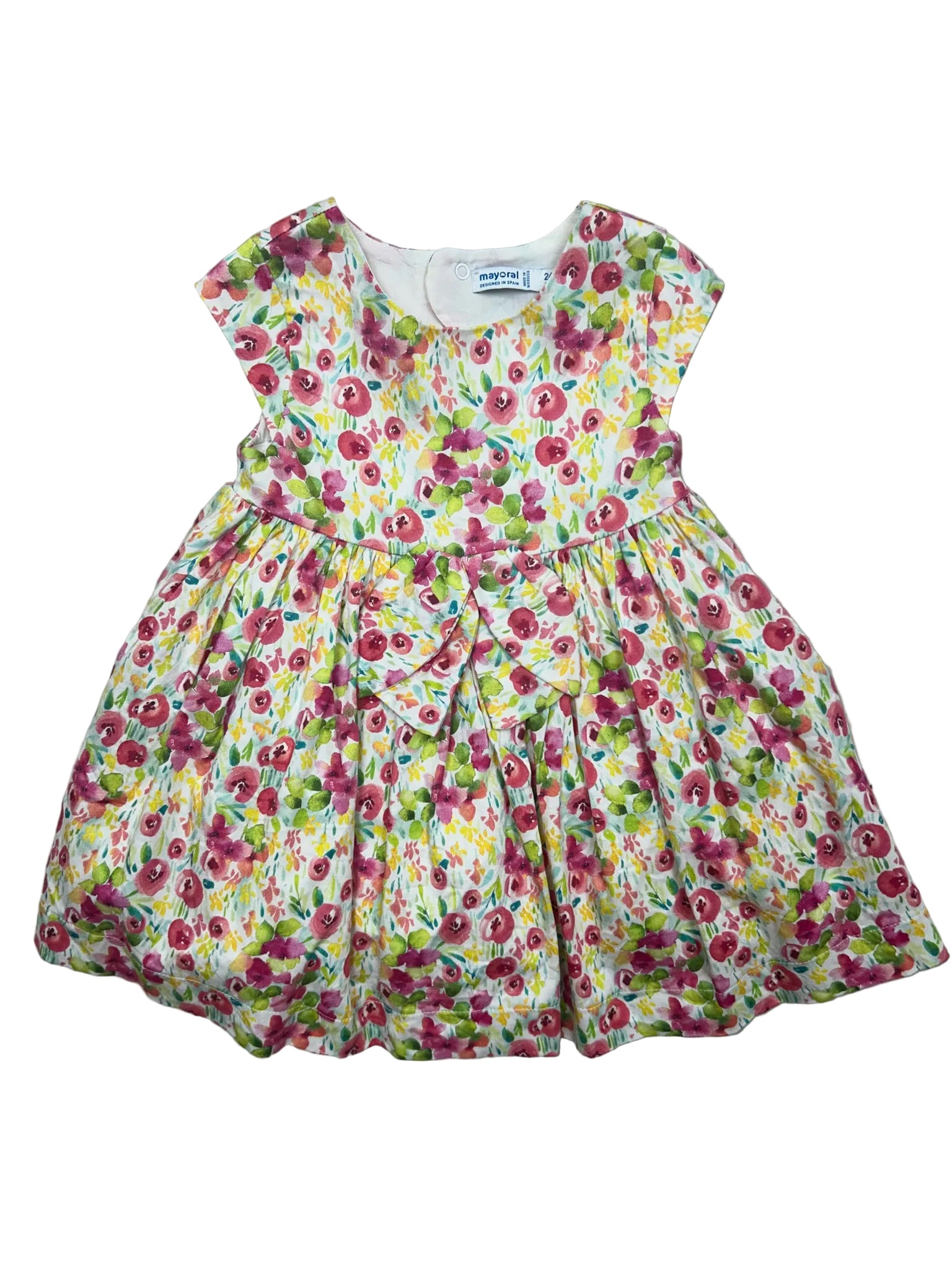 18-24 Months Mayoral Multi-Color Floral Short-Sleeve Dress w/ Bow