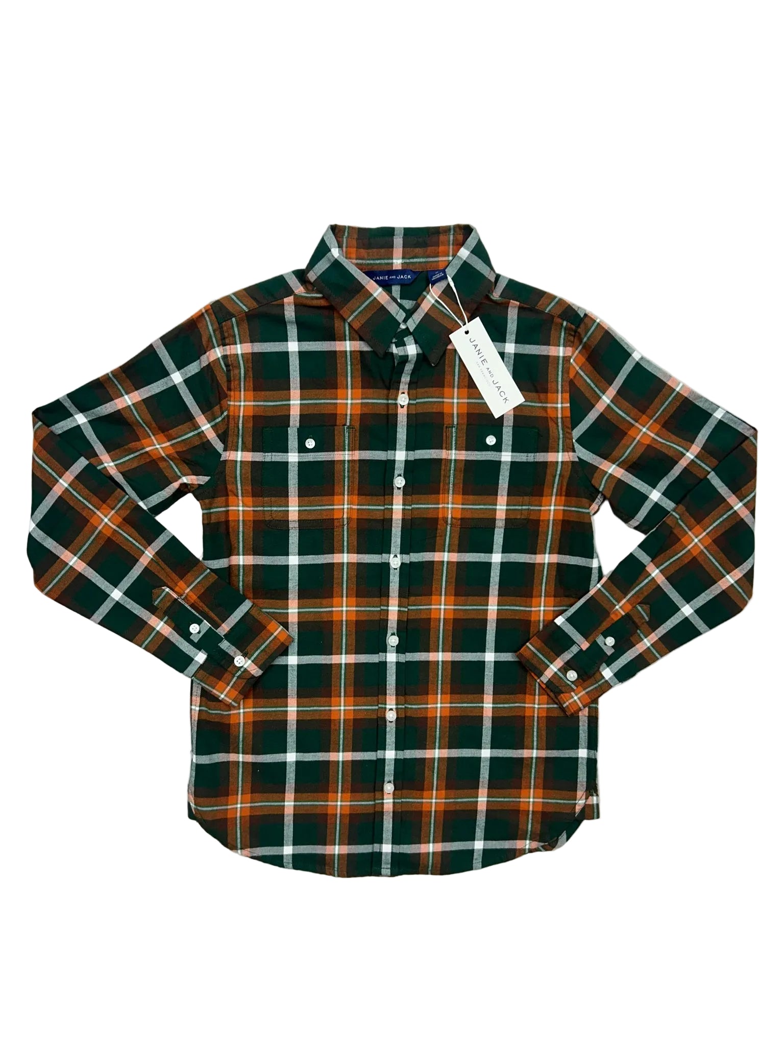 NWT Size 10 Janie & Jack Green Plaid Brushed Twill Long-Sleeve Button-Up Shirt