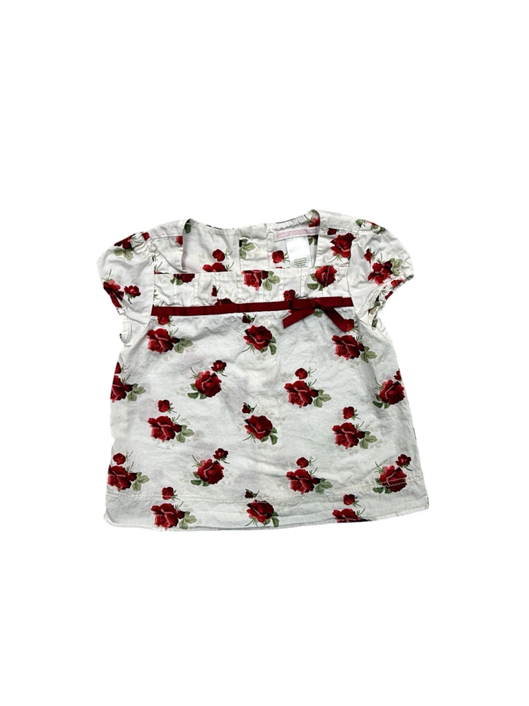 2T Janie & Jack 100% Cotton White Short-Sleeve Shirt with Red Flowers