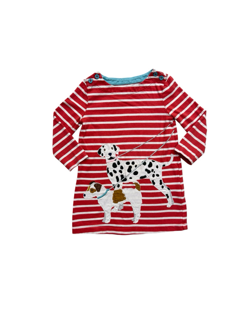 Size 18-24 Months Boden 100% Cotton Red Striped Dress with Dog Applique