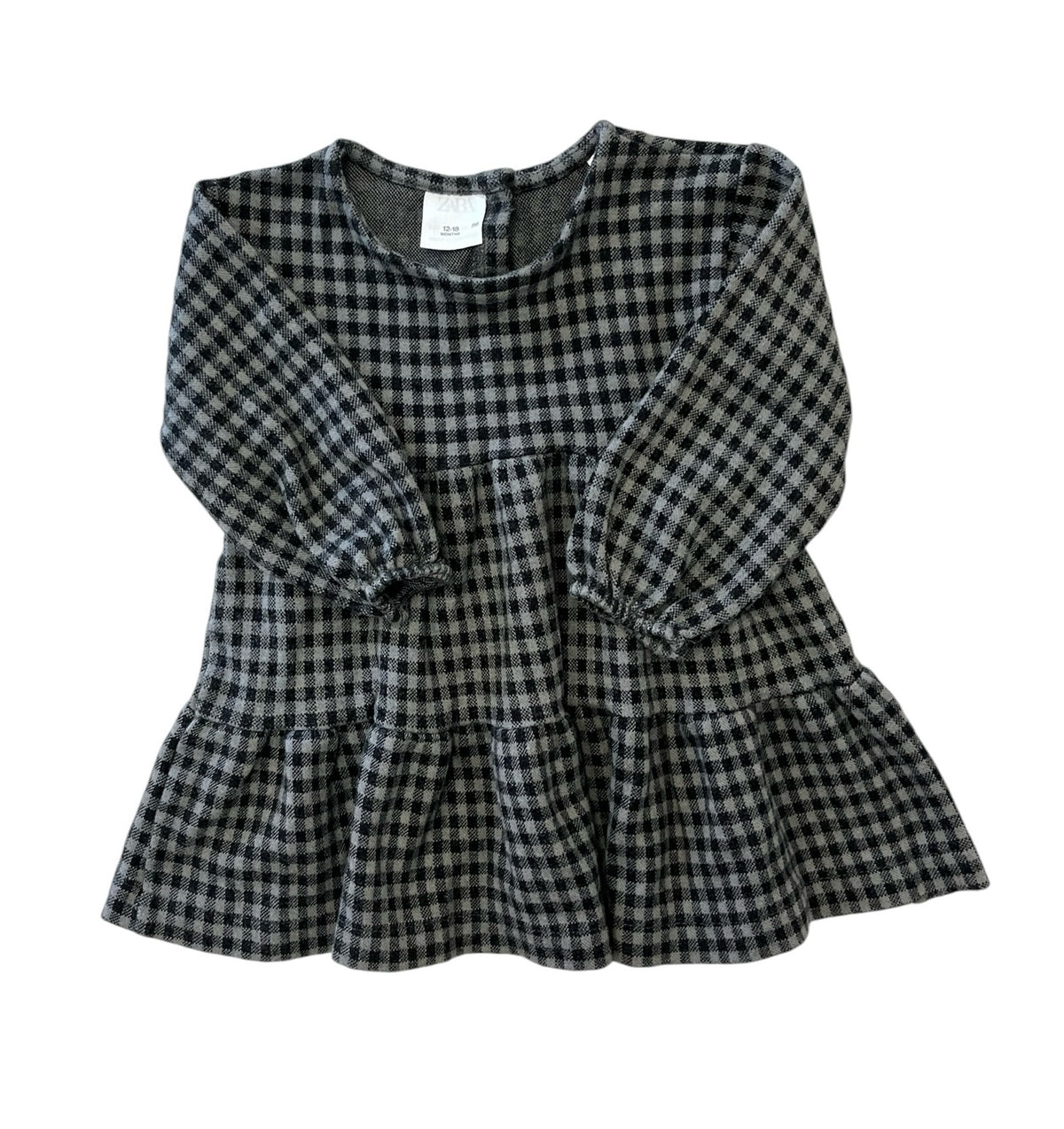 Zara Black/Grey Houndstooth Long-Sleeve  Dress Size 12-18 Months