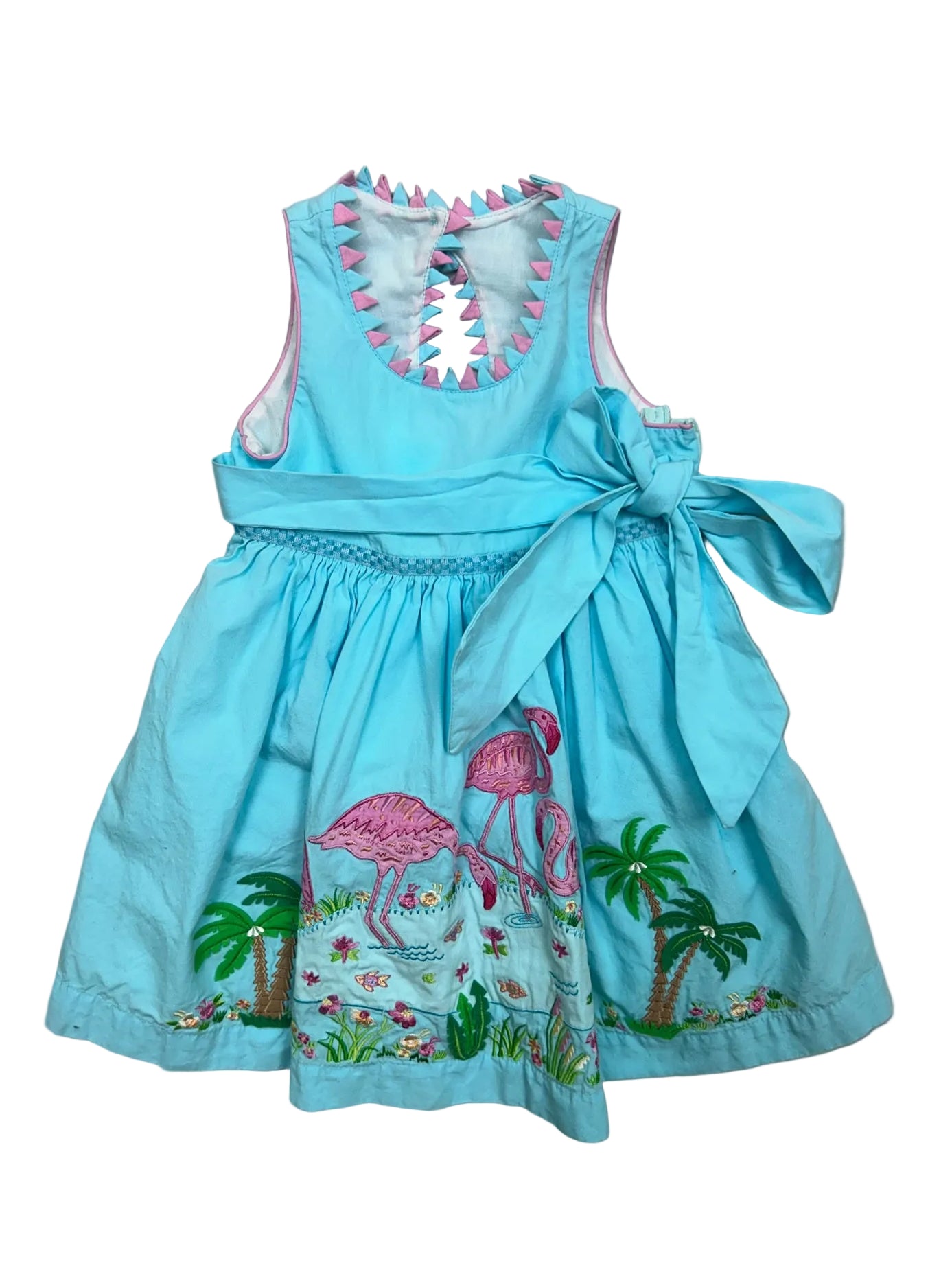 18-24 Months Cotton Kids Blue Sleeveless Dress w/ Flamingos