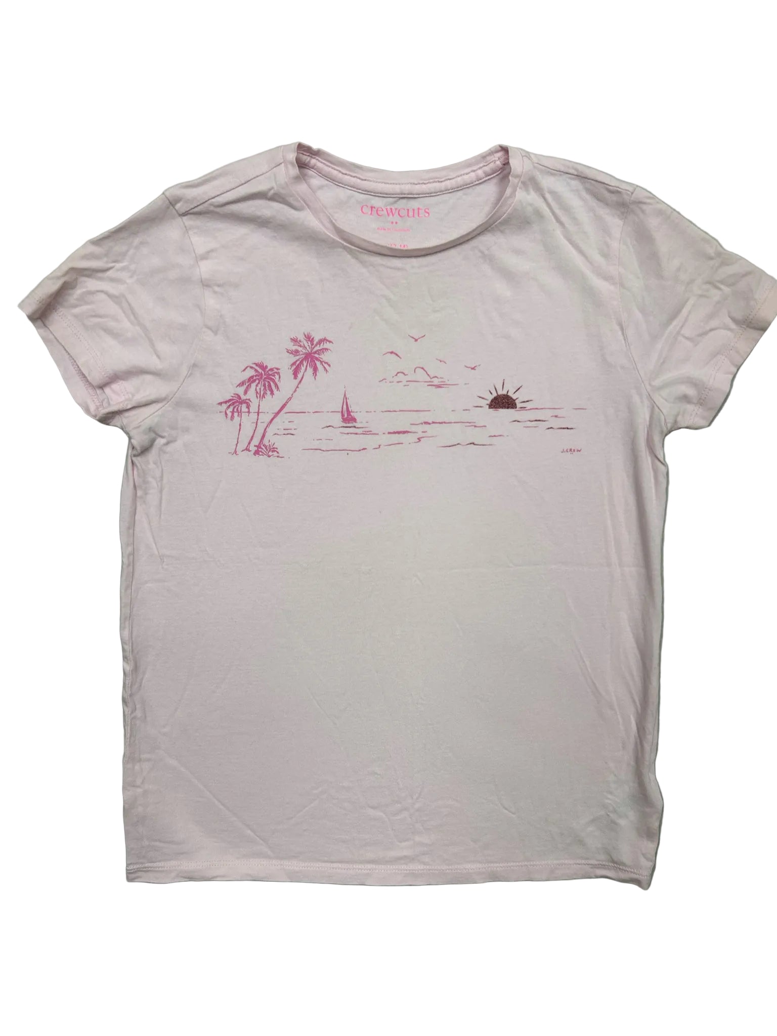 Size XL (12-14) Gap Pink Short-Sleeve Shirt w/ Sailboat & Glitter Sunset