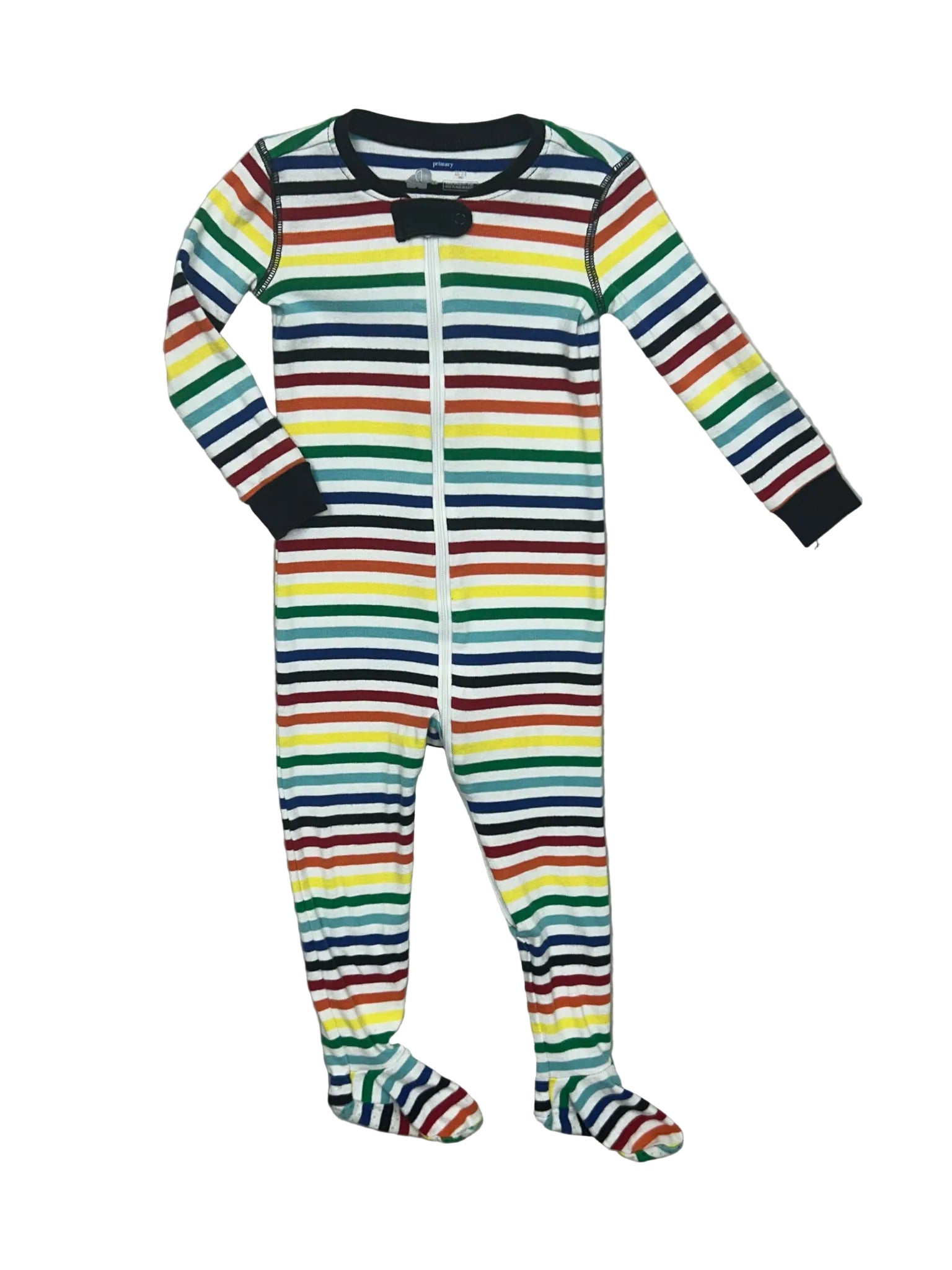 18-24 Months Primary Rainbow Striped One-Piece Footie Pajamas