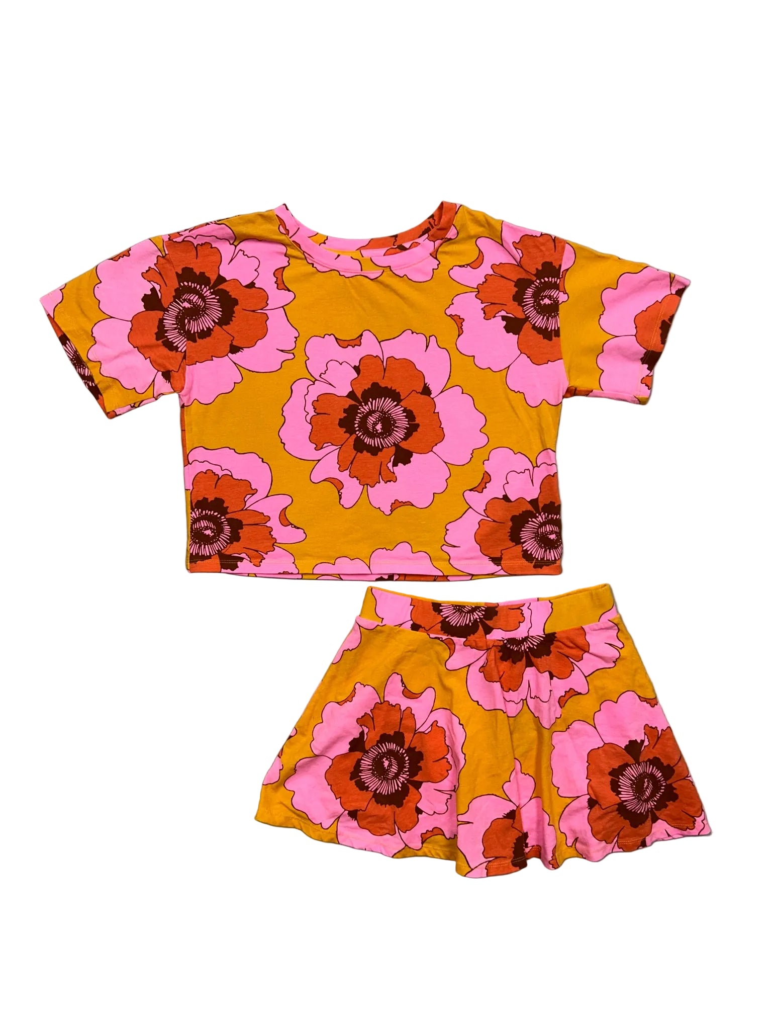 Size XL (12) Gap Pink & Orange Floral T-Shirt and Skort Set