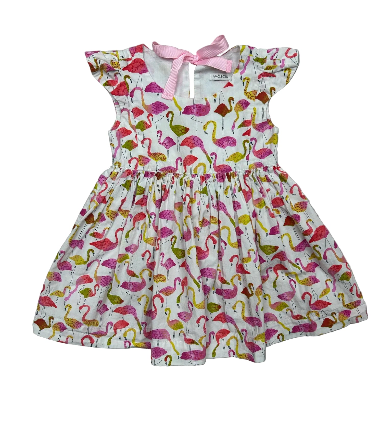 18-24 Months Wojcik White Short-Sleeve Dress w/ Pink and Yellow Flamingos