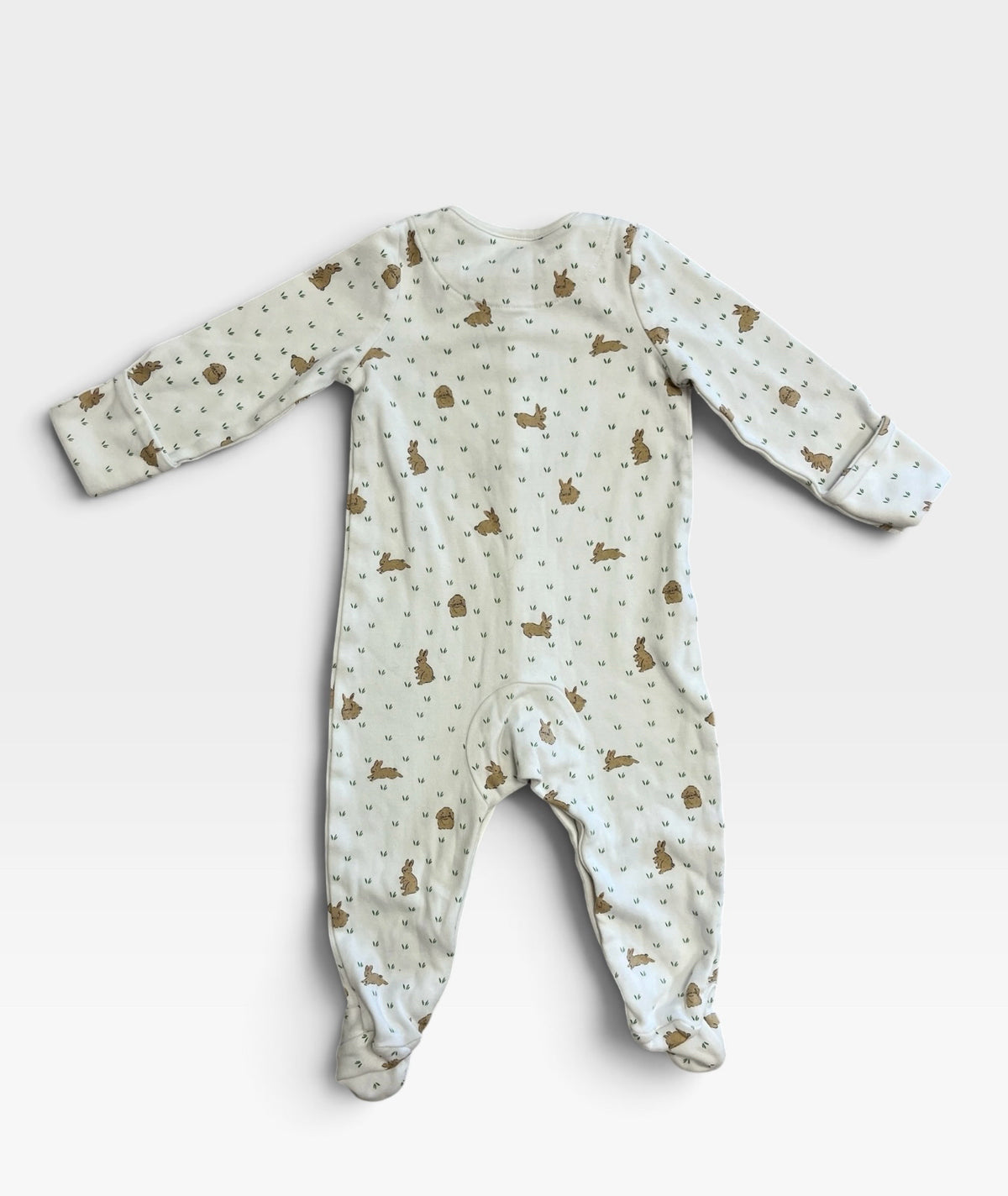 Boden Baby Cream with Bunnies One-Piece Cotton Pajamas 6-9 Months