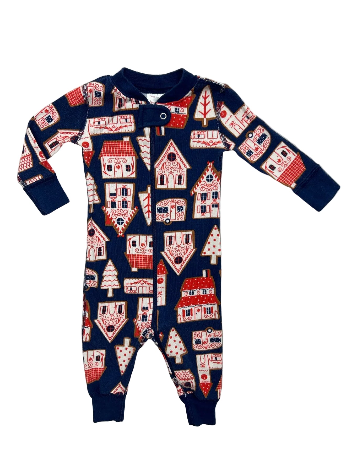 6-12 Months Hanna Andersson Size Blue Gingerbread House One-Piece Pajamas