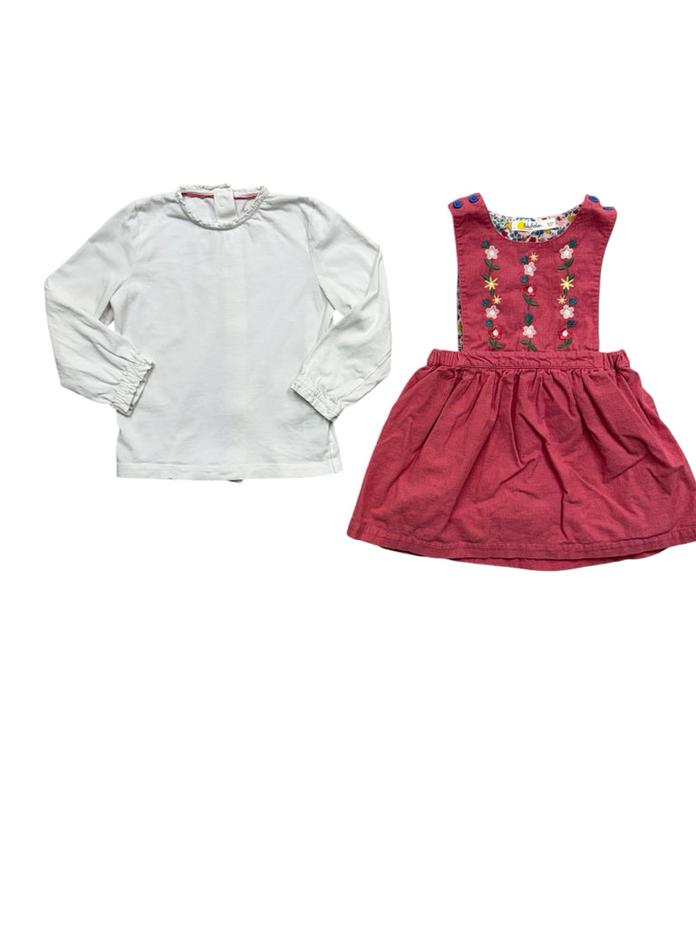 18-24 Months Boden 100% Cotton Pink Cordoroy Dress with Flowers and White Shirt