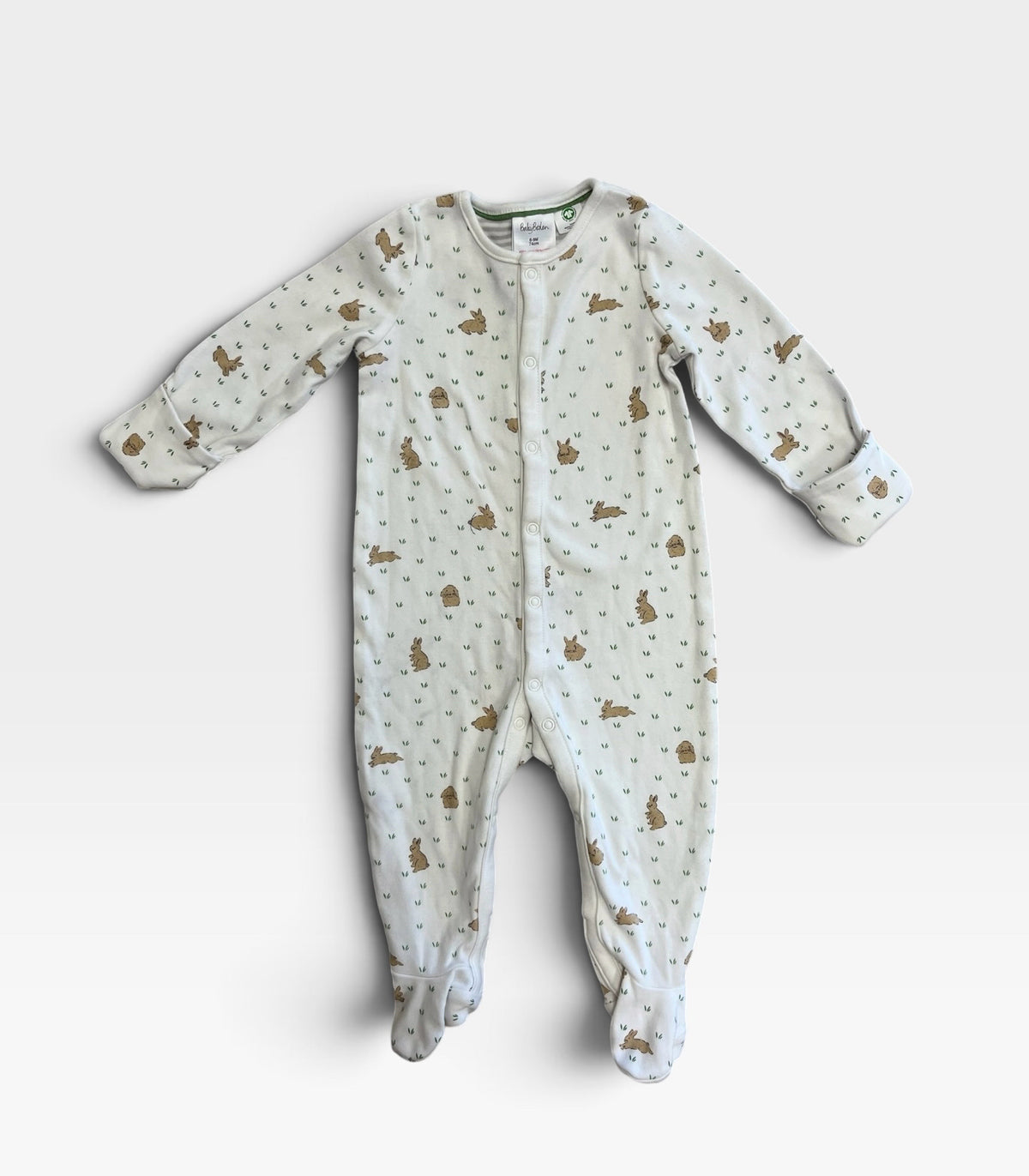 Boden Baby Cream with Bunnies One-Piece Cotton Pajamas 6-9 Months