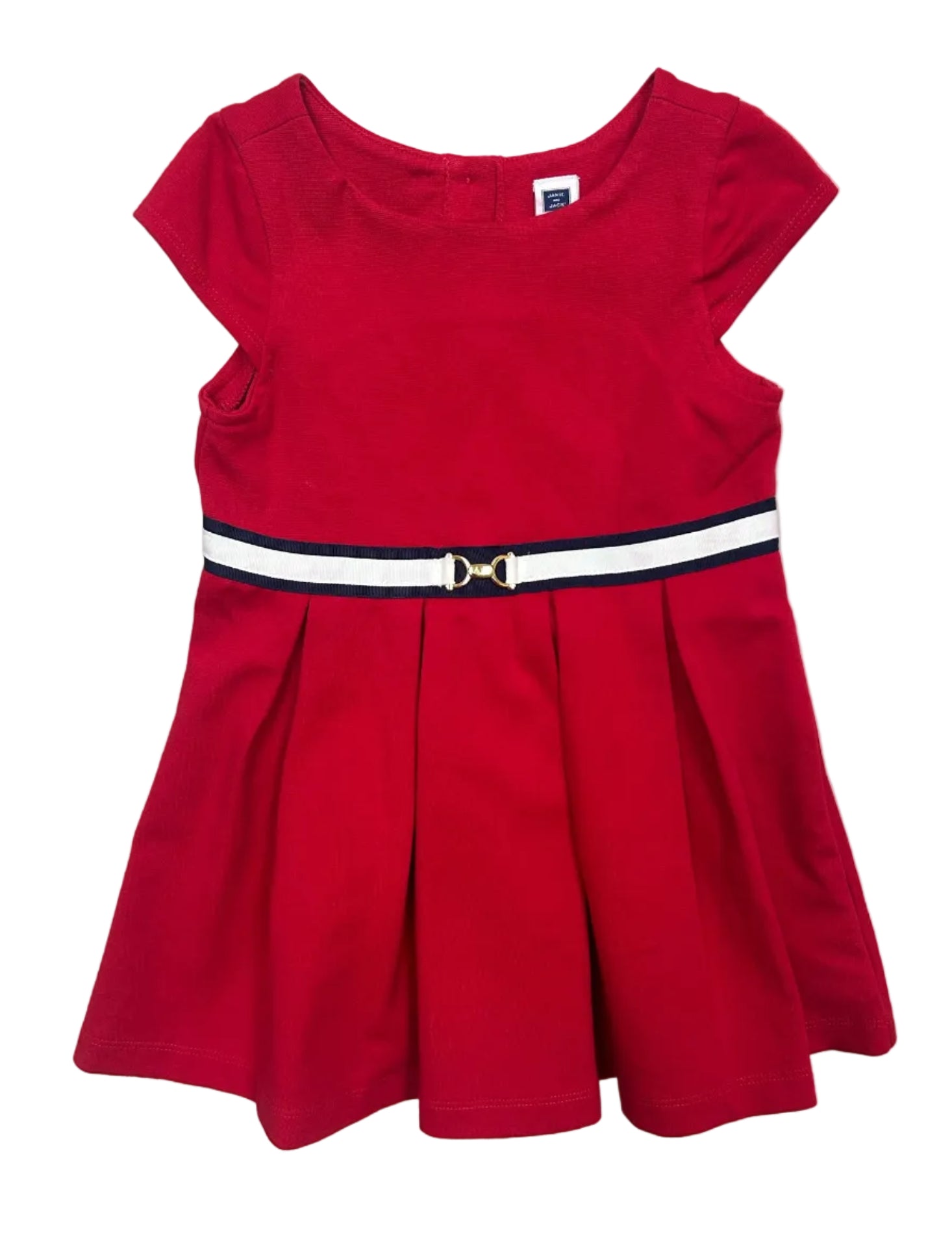 2T Janie & Jack Red Cap Sleeve Ponte Dress with Belt & Bridle
