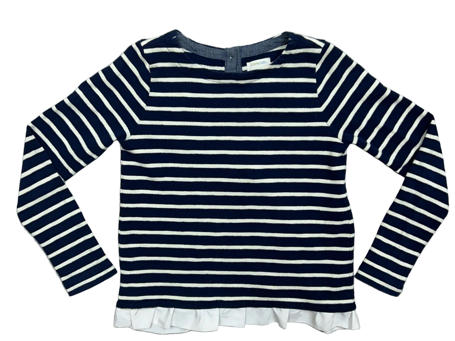 Size 12 Crew Cuts Blue and White Stripe Long-Sleeve Shirt with Ruffle